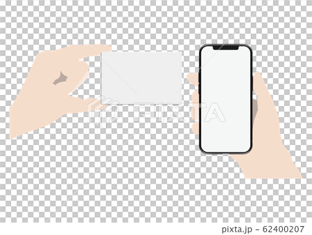Hand holding smartphone over card 62400207