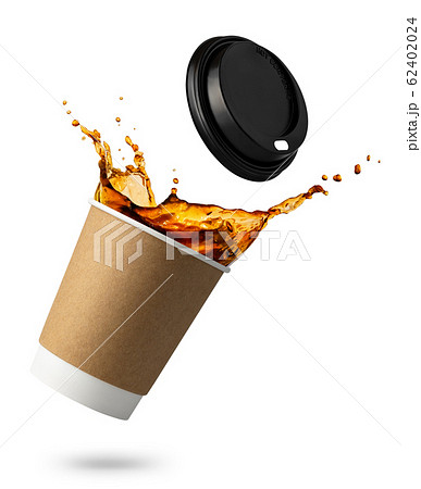 falling disposable cup with coffee splash 62402024
