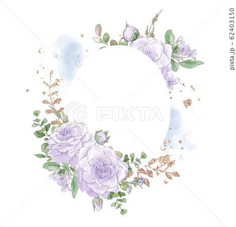 Watercolor neo vintage golden geometric frame with a beautiful bouquet of roses 62403150