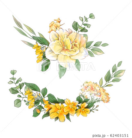 Watercolor bouquets of spring flowers hand drawing 62403151