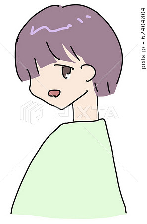 横顔のパープルヘアのショートヘアの人物のイラスト素材