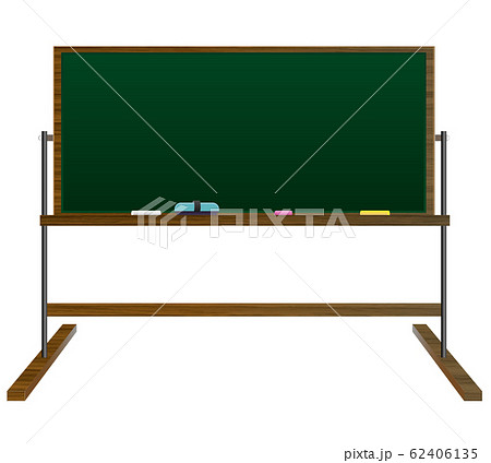 足付き黒板 黒板消し チョーク 木製 緑の黒板 のイラスト素材