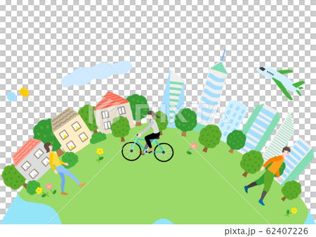 都会と住宅地の街並み 62407226