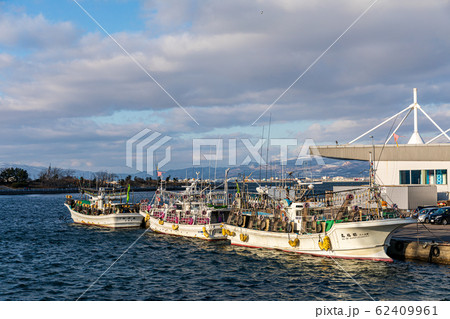 北海道 函館のイカ釣り漁船の写真素材