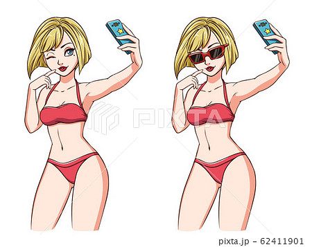 Sexy cartoon girl takes a selfie. Blondie girl in - Stock Illustration  [62411901] - PIXTA