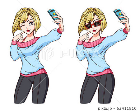 Sexy Cartoon Girl Takes A Selfie Blondie Girl Inのイラスト素材