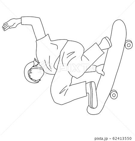 スケートボードのトリックを成功させる人のイラスト 線画 のイラスト素材 62413550 Pixta