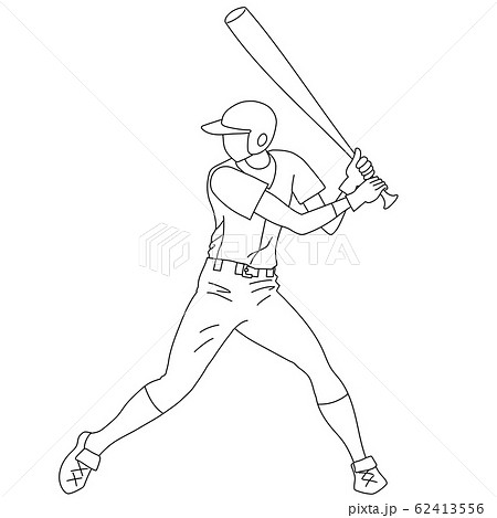投球を待つバッターのイラスト 野球 線画 のイラスト素材