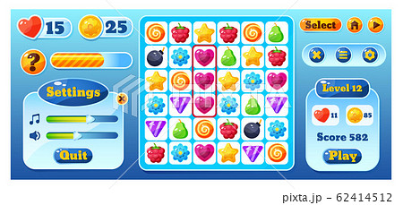 Match game ui interface, set of icons for mobile application entertainment, vector illustration 62414512