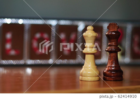 chess pieces white queen and black king love 62414910