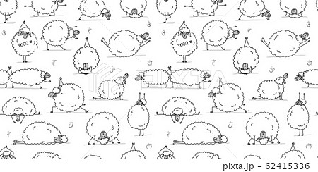 Funny sheep doing yoga, seamless pattern for your 62415336