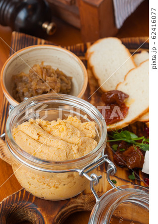 chicken and duck pate with onion jam 62416077