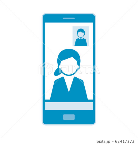 ウェブミーティング　スマートフォン　イラスト　単体　青 62417372