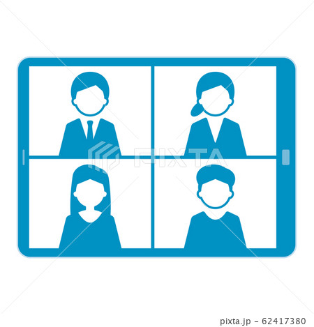 ウェブミーティング　タブレット　イラスト　単体　青 62417380