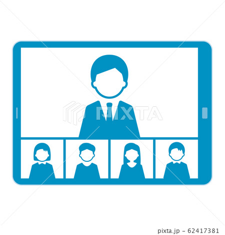 ウェブミーティング　タブレット　イラスト　単体　青 62417381