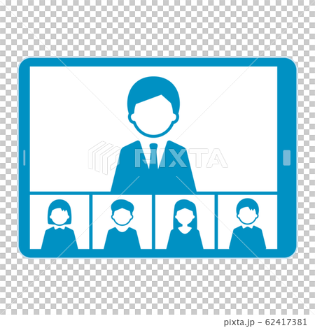 ウェブミーティング　タブレット　イラスト　単体　青 62417381