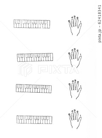 音楽判テンプレート 左手の運指とピアノ鍵盤 指導用のイラスト素材