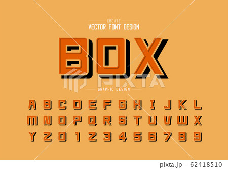 Black shadow font and alphabet vector, Square typeface letter and number design, Graphic text on honey color background 62418510