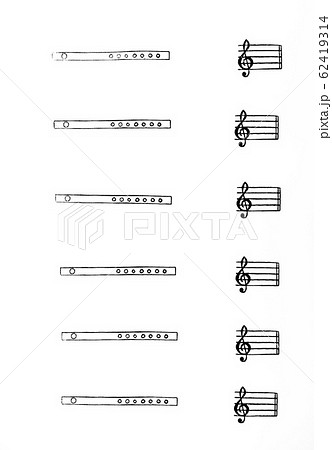 音楽判テンプレート しの笛の運指表とト音記号 指導又は学習用の