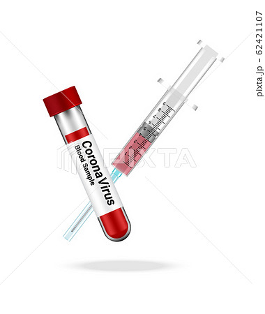 Corona Virus Test Tube and injection. Blood Bottle Corona Virus Test Tube and injection. Blood Bottle 62421107