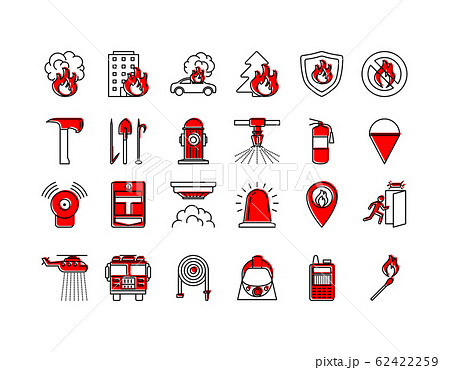 Firefighter Sign Color Thin Line Icon Set. Vector 62422259