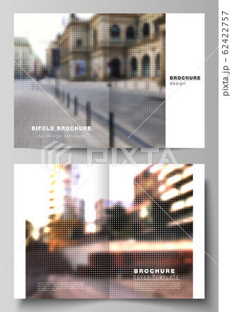 Vector layout of two A4 cover mockups design templates for bifold brochure, flyer, cover design, book design, brochure cover. Abstract halftone effect decoration with dots. Dotted pattern decoration. 62422757