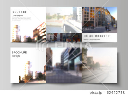 Vector layout of square cover design template for trifold brochure, flyer, magazine, cover design, book design, brochure cover. Abstract halftone effect decoration with dots. Dotted pattern decoration 62422758