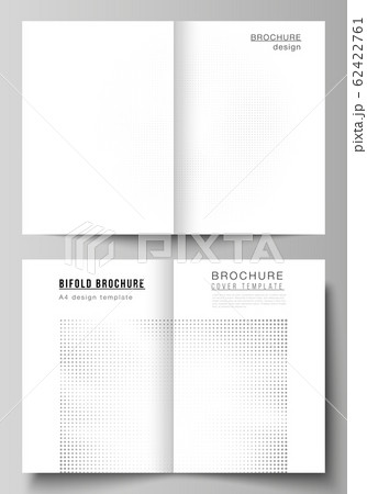 Vector layout of two A4 cover mockups design templates for bifold brochure, flyer, cover design, book design. Abstract halftone effect decoration with dots. Dotted pattern for grunge style decoration. 62422761