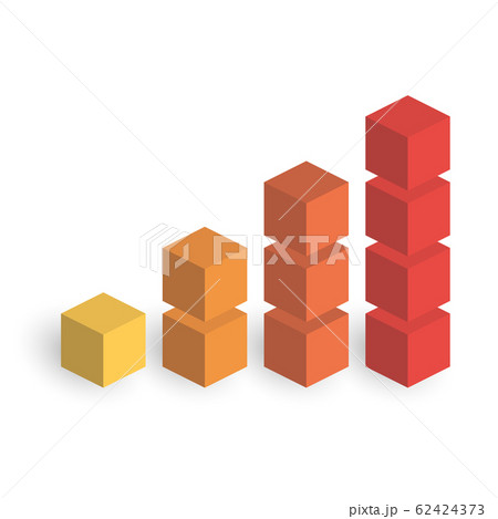 Bar chart of 4 growing columns. 3D isometric colorful vector graph. Economical growth, increase or success theme 62424373