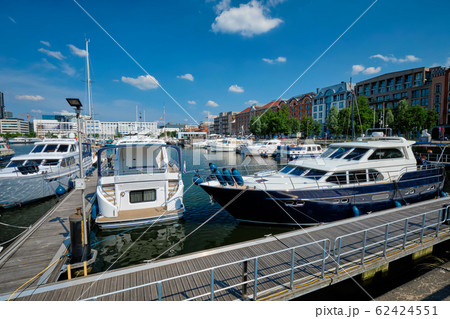 Yachts and boats moored in Willemdock in Antwerp, Belgium 62424551