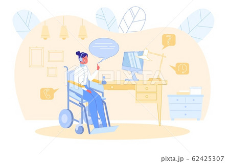 Disabled Handicapped Woman on Wheelchair Working. Disabled Handicapped Woman on Wheelchair Working. 62425307