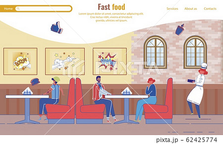 Landing Page with People Rest in Fast Food Cafe 62425774