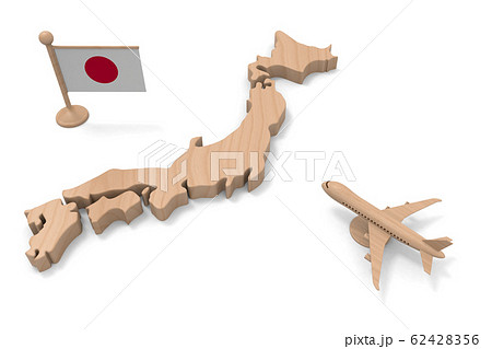 日本の国旗 日本へ旅行に行く 3dイラストのイラスト素材