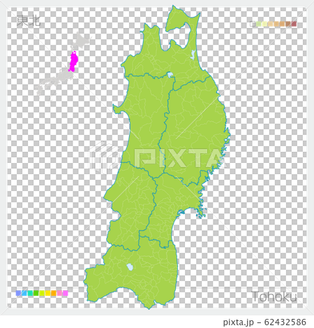東北の地図・Tohoku（グリーン） 62432586