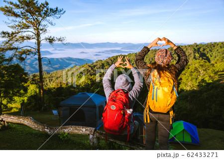 Young couple Camping Hiking Journey Travel Trek Concept, Holiday travel,  Travel relax,  62433271