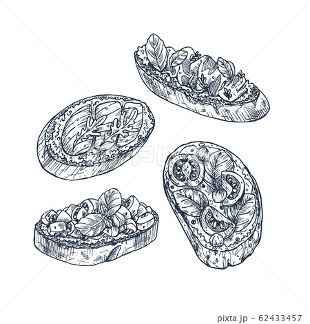 Hand drawn bruschetta set.  62433457