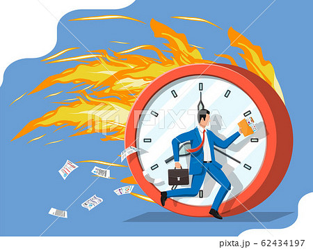 Businessman is fast running on big clock Businessman is fast running on big clock 62434197