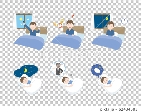 就寝シチュエーション 男性のイラスト素材