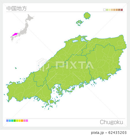 中国地方の地図・Chugoku（グリーン）