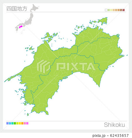 四国地方の地図 Shikoku グリーン のイラスト素材