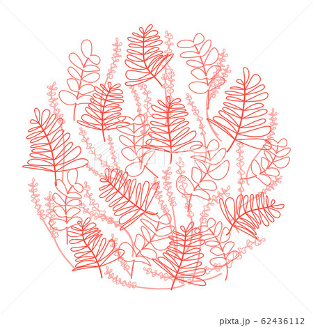 Round card decorated with red leaves and flowers in a flat style. 62436112