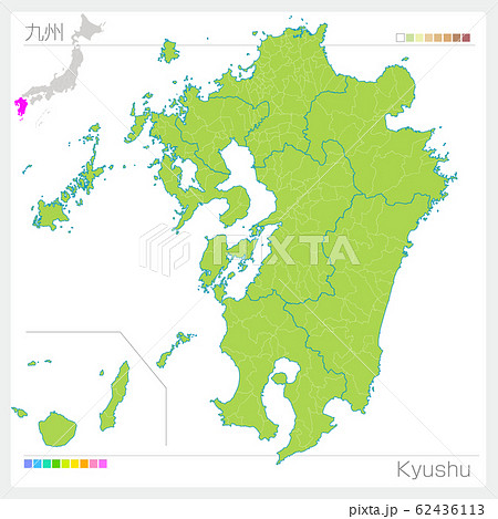 九州地方の地図 Kyushu グリーン のイラスト素材