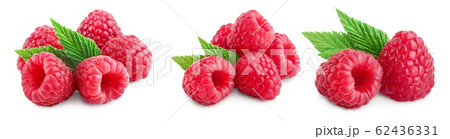 Ripe raspberries with leaf isolated on a white background, Set or collection 62436331