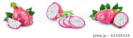 Ripe Dragon fruit, Pitaya or Pitahaya isolated on white background, fruit healthy concept. Set or collection Ripe Dragon fruit, Pitaya or Pitahaya isolated on white background, fruit healthy concept. Set or collection 62436334