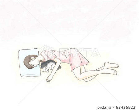眠る女性と猫のイラスト素材