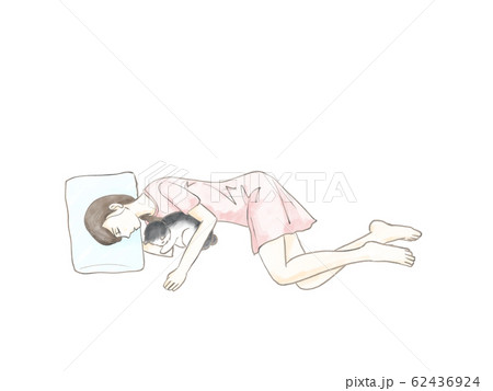 眠る女性と猫 素材のイラスト素材