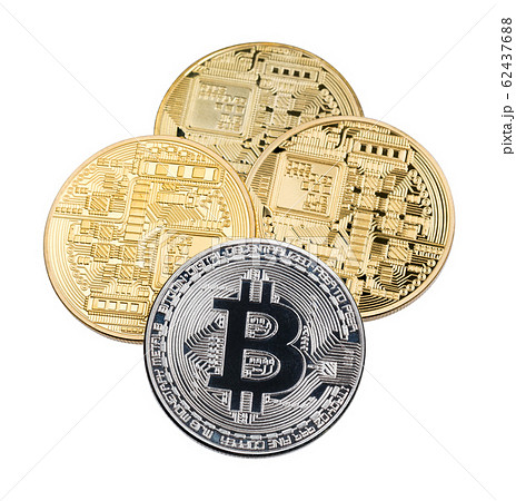 Natural golden and silver bitcoins close up. BTC isolated. 62437688