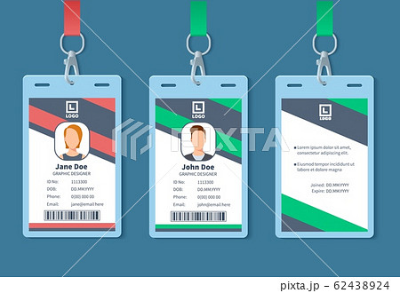Id card. Corporate event staff badges, identity employee name label. Conference membership pass with organization design vector mockup 62438924