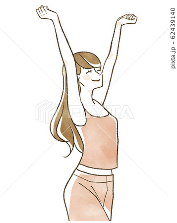 背伸びをする女性のイラスト素材