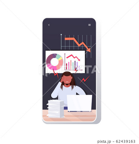 overworked businessman using laptop analyzing downward graph chart economic arrow falling down financial crisis bankruptcy concept smartphone screen mobile app overworked businessman using laptop analyzing downward graph chart economic arrow falling down financial crisis bankruptcy concept smartphone screen mobile app 62439163
